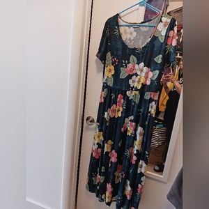 LuLaRoe Riley Floral Maxi Dress with Pink Yellow White Flowers